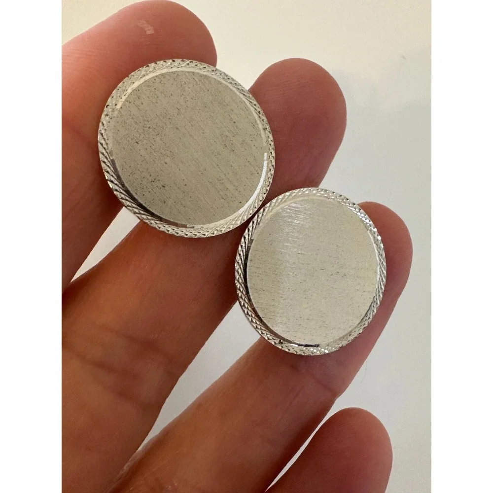 Lamode Sterling Silver Cufflinks Round Etched Edges Signed Circles 925‎